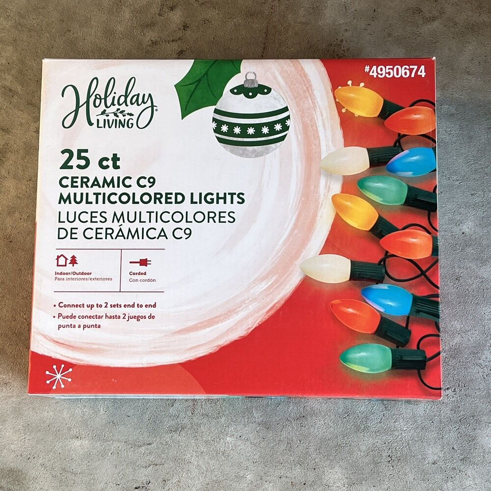 Holiday Living 25ct Ceramic C9 Multicolored Christmas Lights Birthday Party